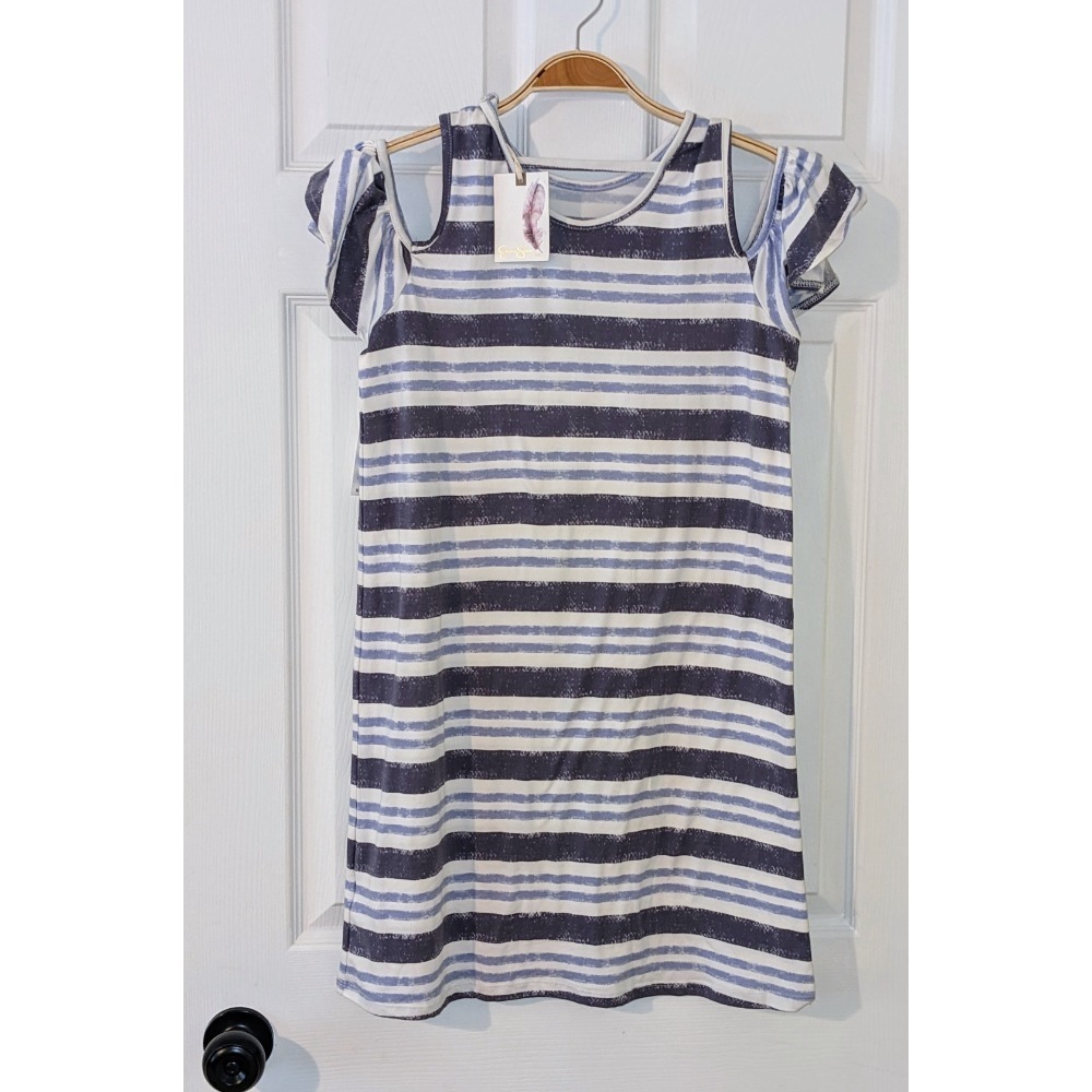 Jessica Simpson Girls Dress‎ Blue White Striped Cold Shoulder Casual XL